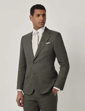 Tailored Fit Pure Italian Linen Suit Jacket Dark Green male - Hawes & Curtis - FashionsVida