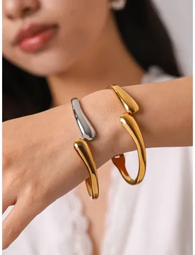 Simple Teardrop Shaped Open Cuff Bangle For Women Gold Silver Color Stainless Steel Two-tone Jewelry Gift For Girls - Aliexpress - FashionsVida