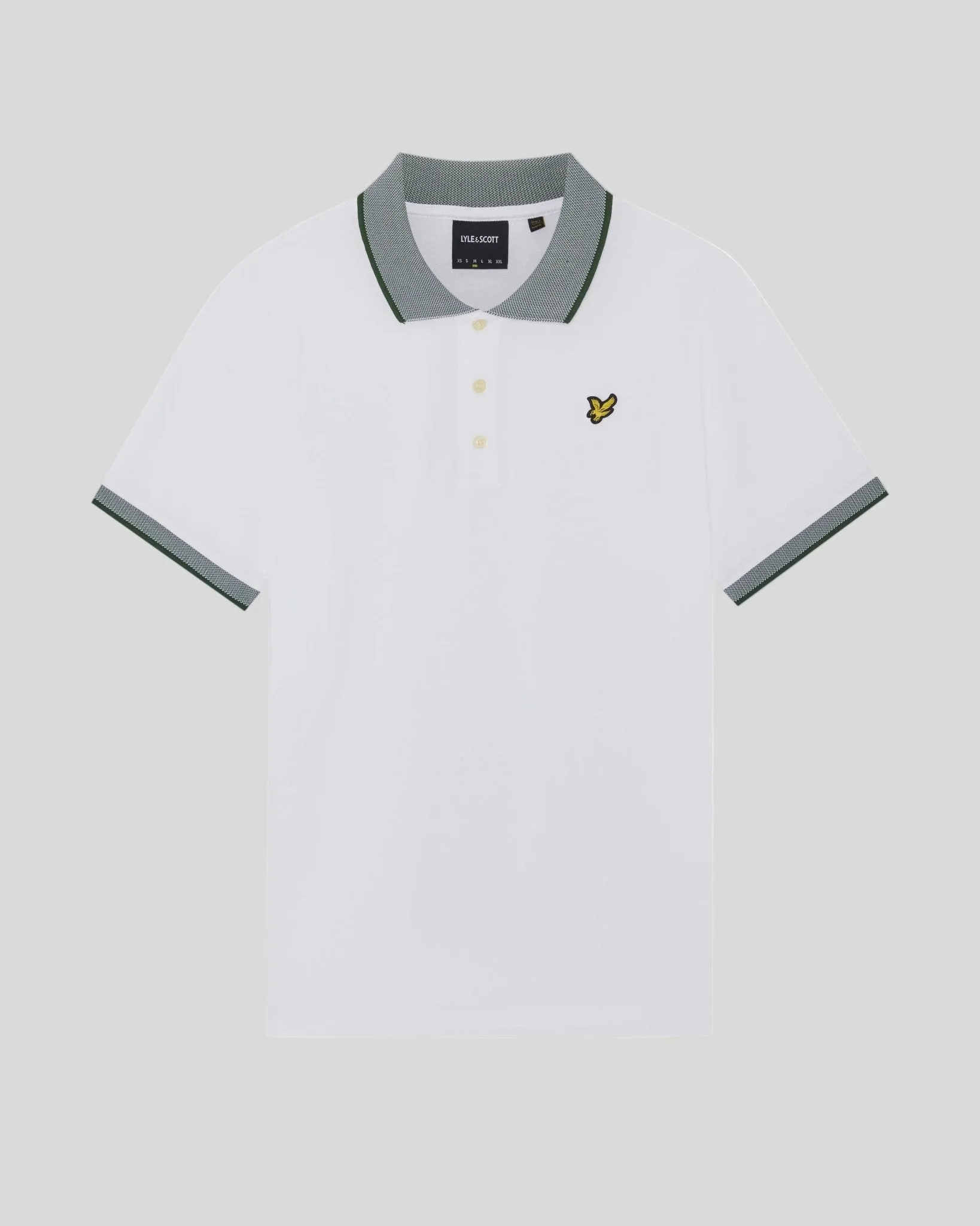 Men's Birdseye Collar Polo Shirt White/ Clover green - Lyle & Scott - FashionsVida