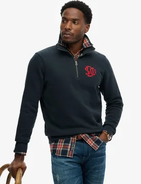 Superdry Herren Baumwolle Gesticktes Logo SD & CO Neon Trainingsshirt Mit Halbreißverschluss, Marineblau & Rot - Größe: XXL - 89.99 - FashionsVida