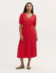 Jersey V-Neck Midi Waisted Dress Red female