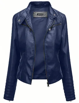 Chaqueta de cuero para mujer, abrigo de cuero de manga larga con cuello alto ajustado, para otoño y primavera, deportivo - Shein - FashionsVida