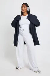 Womens Plus Rib Wide Leg Trouser - Grey Cotton - Size 24 Uk
