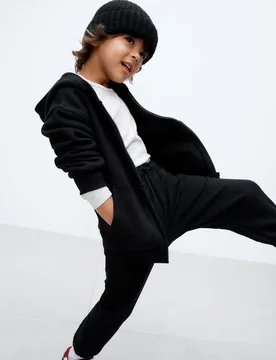 Cotton Rich Zip Hoodie (2-8 Yrs) Black male - M&S - FashionsVida