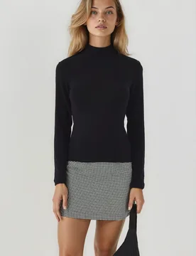 Womens Ultra Soft Touch Slim Fit Turtleneck Knitted Top - Black - Hiccup - FashionsVida