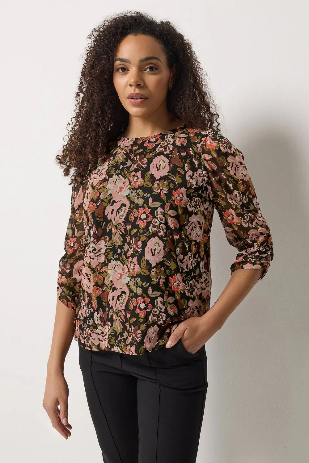 Printed Angel Sleeve Blouse - Black - Size: 8 - M&Co - FashionsVida