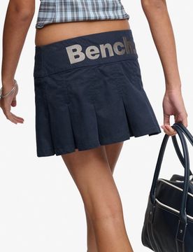 Superdry Damen Bench Logo Plissierter Mini-rock mit Pfirsichhaut-finish Navy - Größe: L