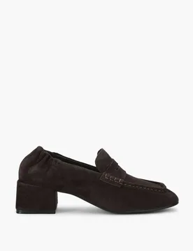 Suede Block Heel Square Toe Loafers Brown female - Steve madden - FashionsVida