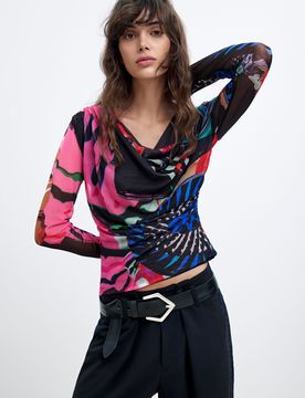 Camiseta Punto Estampado M. C. Lacroix, Mujer, Poliester, XS