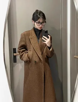 Wome Blend Coat 2025 Autumn Winter New Women's Herringbone Wool Coat Thickened Long Trench Coat Warm Outerwear - Aliexpress - FashionsVida
