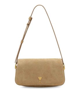 Borsa A Spalla In Suede Con Logo Frontale