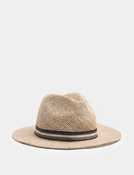 Striped Band Broad Brim Hat Natural Mix male - M&S - FashionsVida