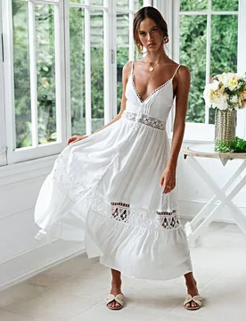 Women's White Crochet Lace Beach Cover-Up Dress - White - Size: One Size - PEACH ACCESSORIES - FashionsVida