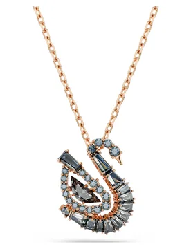 Pendente Swan, Taglio misto, Cigno, Nero, Finitura oro rosa 18K OS - Swarovski - FashionsVida