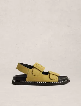 Suede Buckle Flat Footbed Sandals Green female - White stuff - FashionsVida