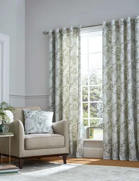 Parterre Pure Cotton Floral Eyelet Curtains Green Mix - Laura Ashley - FashionsVida