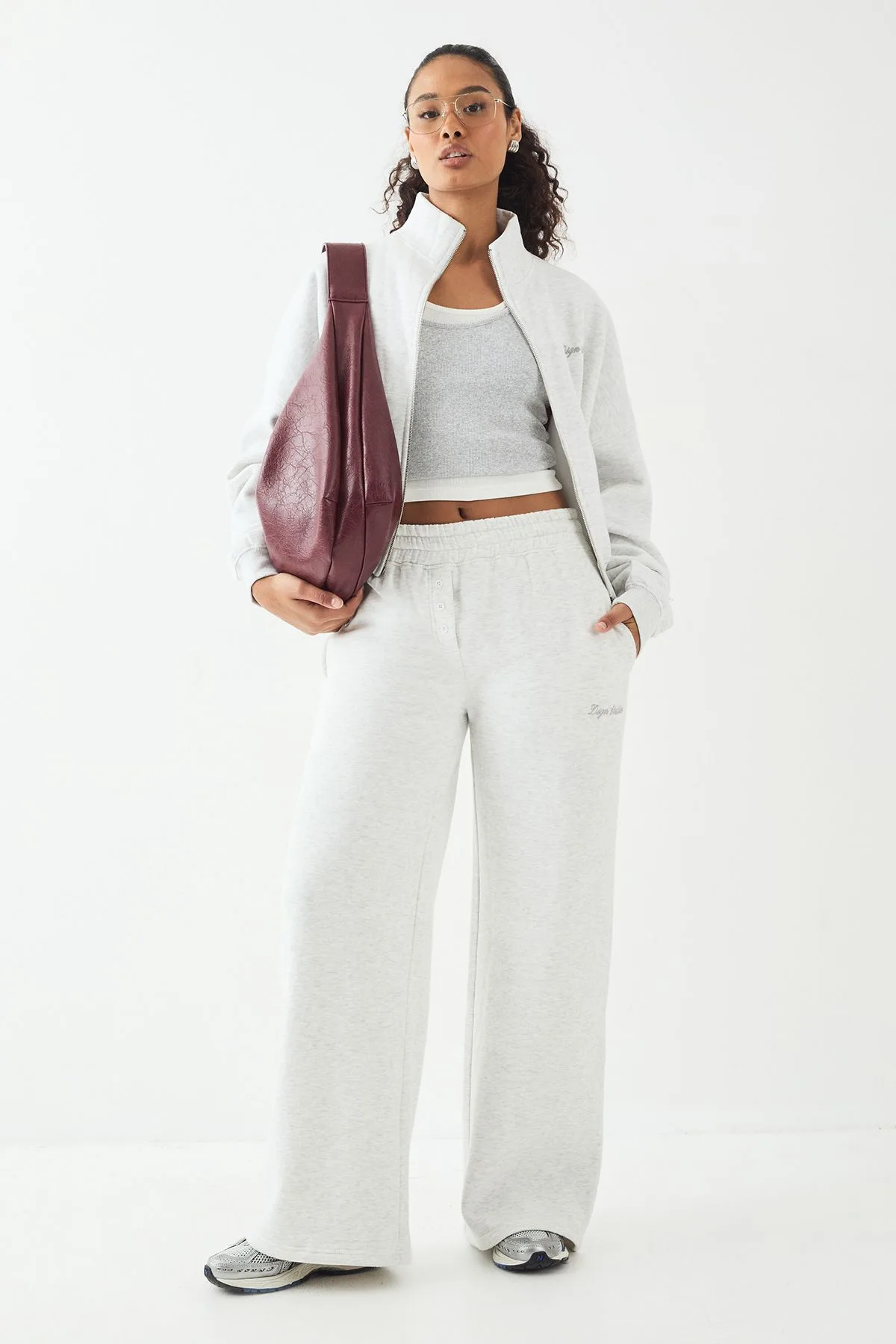 Womens Embroidery Henley Jogger - Grey Cotton - Size 2xl - DSGN Studio - FashionsVida