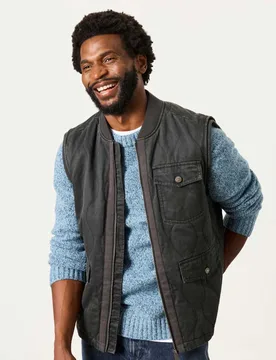 Cotton Rich Quilted Gilet Charcoal male - Fatface - FashionsVida