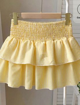 Falda casual y versátil con volantes a rayas para niña preadolescente, ideal para citas y salidas
