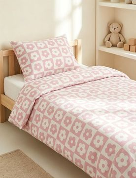 Set biancheria da letto con cotone con motivo floreale - rosa