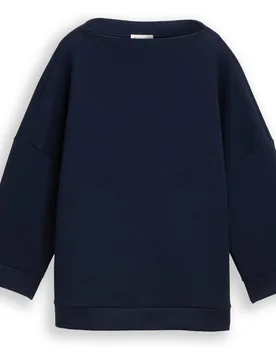 Sudadera de mujer de manga francesa con cuello barco y estampado liso - Tom Tailor - FashionsVida