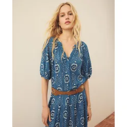 Vestido estampado de manga farol abierto