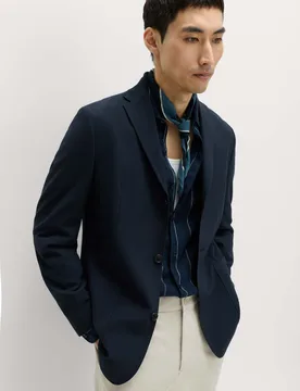 Tailored Fit Seersucker Stretch Suit Jacket Navy male - M&S - FashionsVida