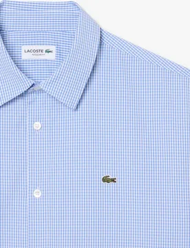 Camisa de hombre de corte regular de pinpoint con cuadros vichy en vert fonce - blanc de manga larga - Lacoste - FashionsVida