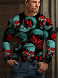 Men's Skull Ghost Halloween Print Long Sleeve T-Shirt Halloween Shirts