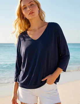 Women's V-Neck Jersey Stretch T-Shirt in Navy Size: 20 - Navy - Size: 20 - Roman - FashionsVida