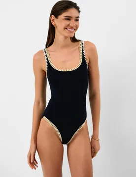Glitter Trim Scoop Neck Swimsuit Black female - Accessorize - FashionsVida