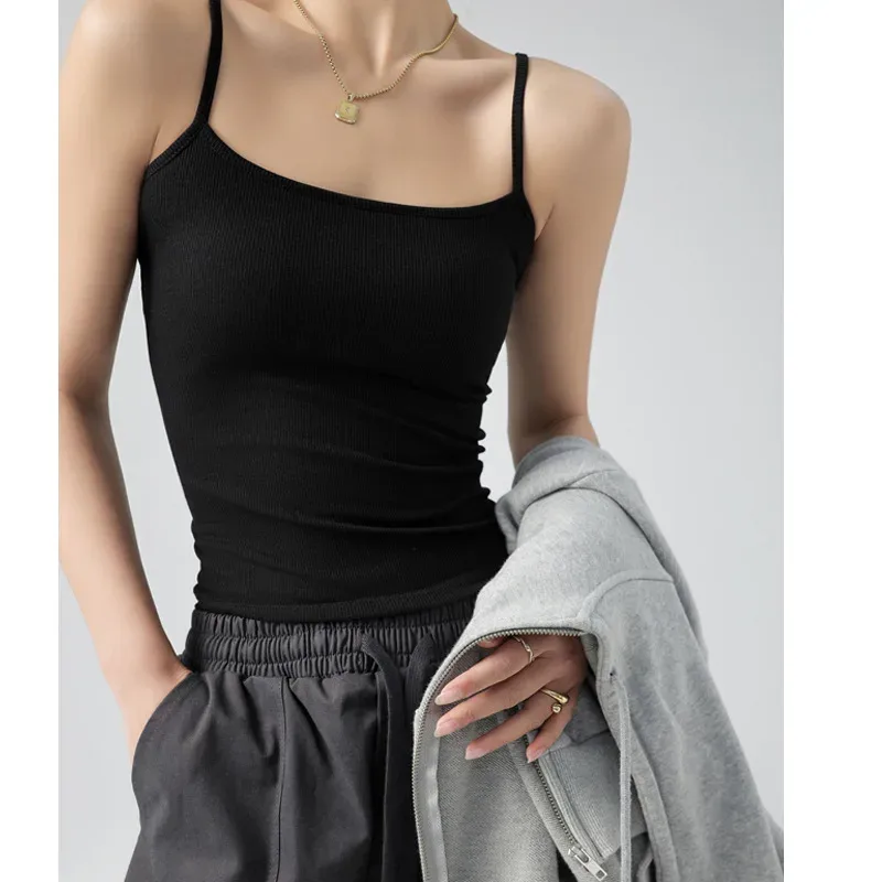 DOIAESKV Summer Basic Tanks Spaghetti Strap Camis Solid Stretch Tops for Women Sleeveless Slim Fit Basic Solid Knitted Camisole - Aliexpress - FashionsVida