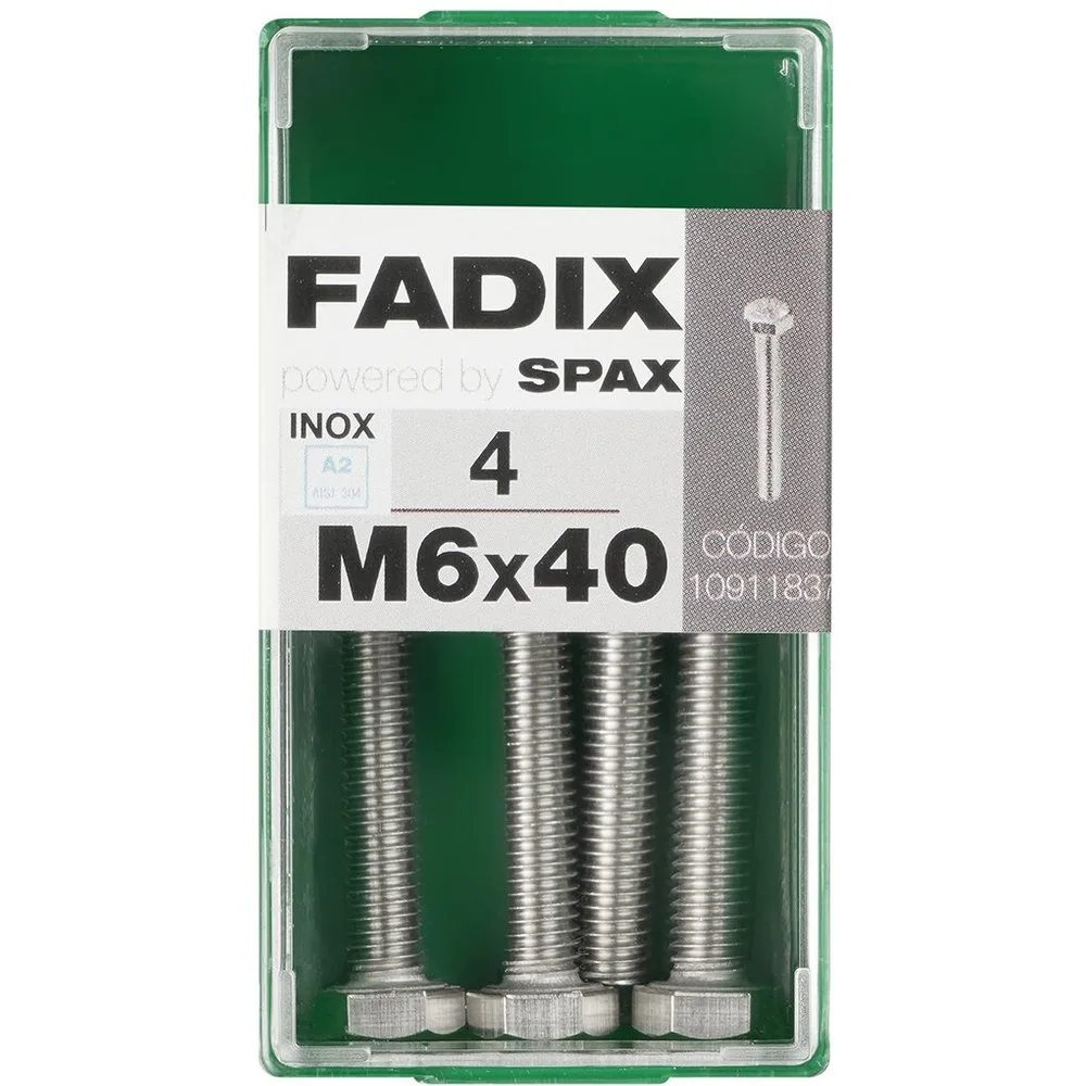 Tornillo Inoxidable Métrica Cabeza Hexagonal M6 x 40 mm - Caja 4 Uds - FADIX - FashionsVida