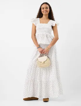 Pure Cotton Frill Shoulder Polka Dot Top White Mix female - Accessorize - FashionsVida