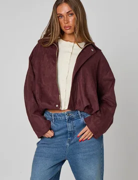 Womens Plum Suede Collared Bubble Hem Jacket - Purple - Size 16 Uk - Urban Bliss - FashionsVida