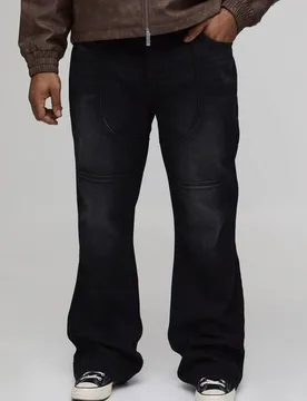 Herren Plus Schmal Geschnittene Gestapelte Ausgestellte Jeans Hosen Mit Western-Nahtdetail Washed Black Größe 44 - boohooMAN - FashionsVida