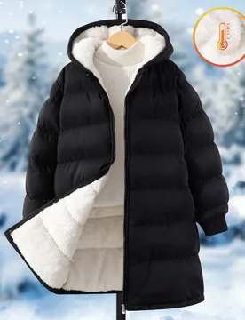 Pieza Abrigo acolchado de manga larga y largo medio para niña preadolescente, forro de felpa, cómodo y cálido, prenda exterior de unicolor - Shein - FashionsVida