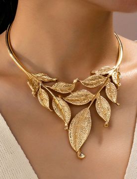 Pieza Collar gargantilla elegante y exagerado con diseño de hoja, adecuado para fiestas, banquetes y uso diario