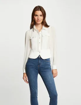 Camisa de mujer manga larga con pliegues - Morgan - FashionsVida