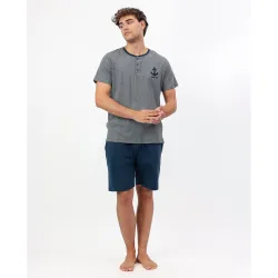 Pijama corto de hombre de punto de raya tejida en color