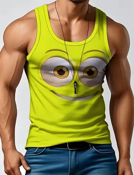 Men's Cute Big Cartoon Eyes Smile Face Graphic Tank Top, Orange Sleeveless Muscle Vest Summer Casual Workout Tank Shirt - Aliexpress - FashionsVida