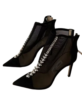 Black Mesh Kix 100 Crystal Ankle Boots - Jimmy Choo - FashionsVida