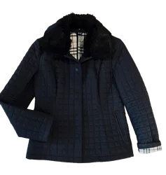 Black Quilted Jacket With Detachable Fur Collar