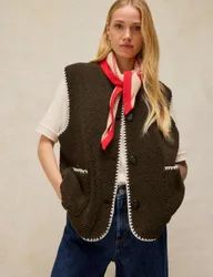 Borg Stitch Detail Gilet Green female