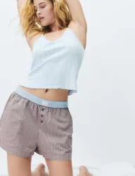 Pure Cotton Poplin Checked Pyjama Shorts Burgundy female
