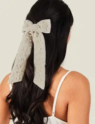 Embellished Pearl Bow Hair Clip Pearl female