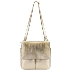 Women's Multi-Pocket Genuine Italian Leather Slim Messenger Crossbody Bag in Gold - Gold - Size: One Size