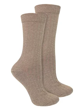 Womens 2 Pairs Ladies Organic Cotton Camel Wool Socks - Warm Comfort For Everyday Wear - Beige - Size 5.5-7 (Uk Shoe) - Steven - FashionsVida