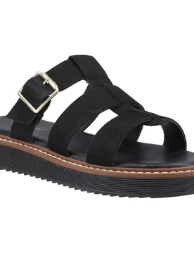 Celeste Slide Leather Womens Black Sandals - Size Uk 3 - Hush puppies - FashionsVida