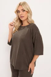 Ribbed Studded Top - Chocolate - Size: 30-32